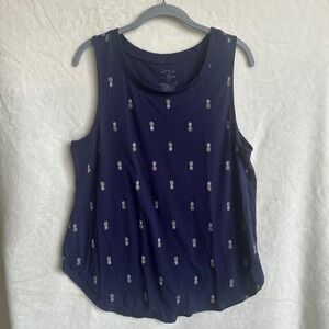 Zoe + Liv Navy Blue Pineapple Print Tank Top Size XXL